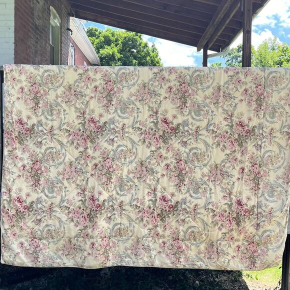 VTG Ralph Lauren Chaps Reversible Comforter Floral Stripes English Country Queen - Picture 2 of 7